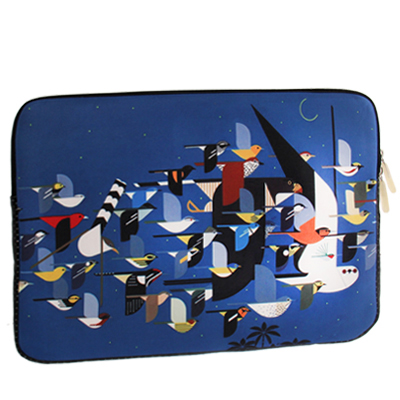 Abstract Painting Bird Pattern Soft Sleeve Case Zipper Bag with Dual-Zipped Close for 14 inch Laptop - Click Image to Close